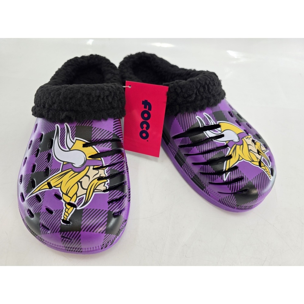 NWT FOCO Men's NFL Minnesota Vikings Sherpa Lined Clogs -‎ Size 9/10